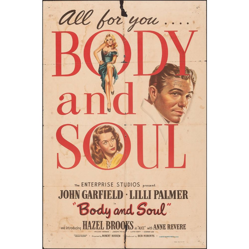 vintage movie poster body and soul starring john garfield - Rare  Collectibles TV