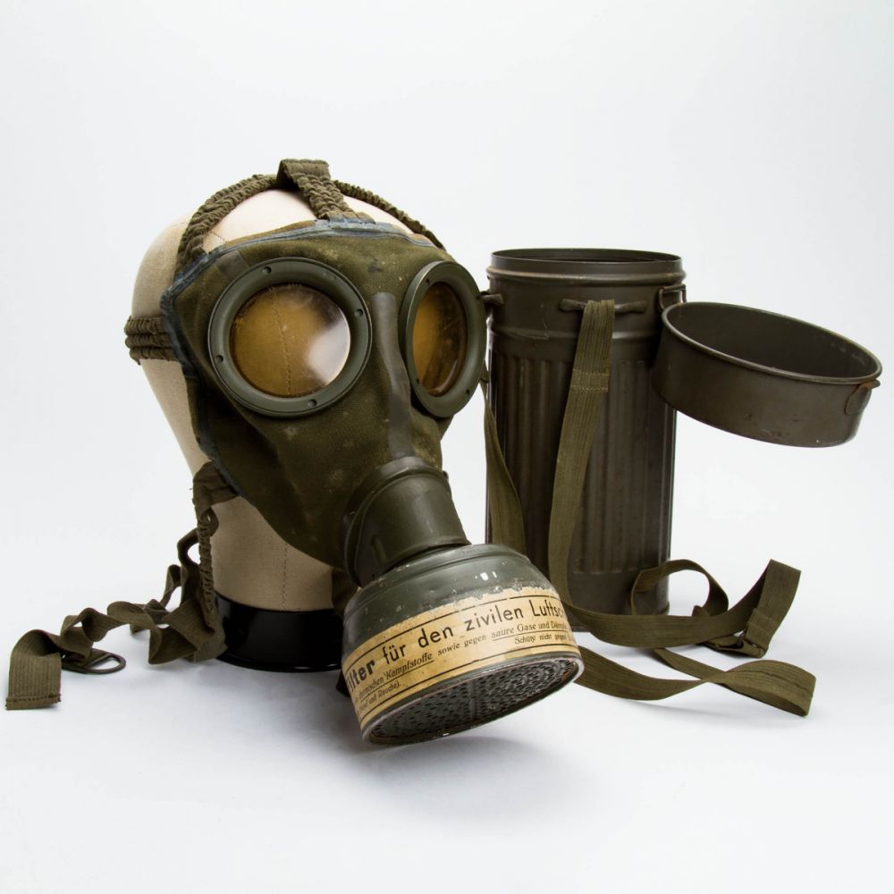 German WWII Gas Mask with 10" x 4" Container - Rare Collectibles TV