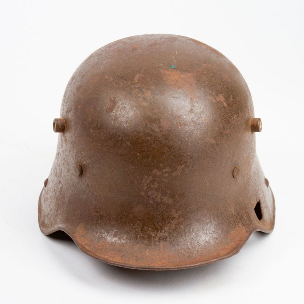 Original German WWI Named M17 Steel Turtle Camo Helmet —