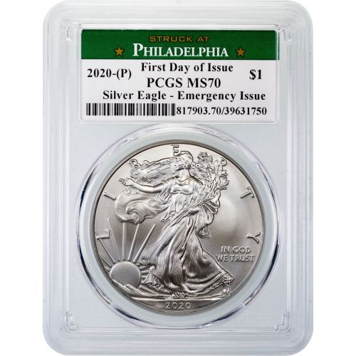 2020(P) American Silver Eagle PCGS MS70 First Day of Issue "Emergency Issue" 