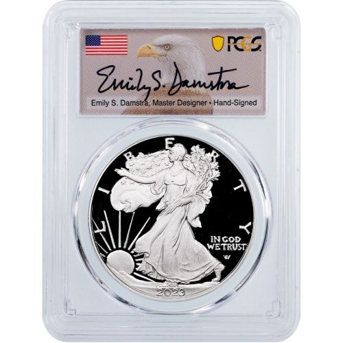 $1 2023-W American Silver Eagle PCGS PR70DCAM Damstra Signed First Day of Issue