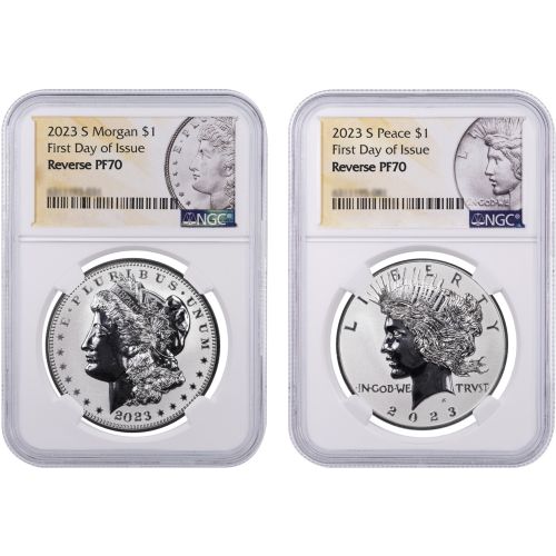 Set of 2: $1 2023-S Morgan and Peace Silver Dollars NGC Reverse Proof 70 FDI  