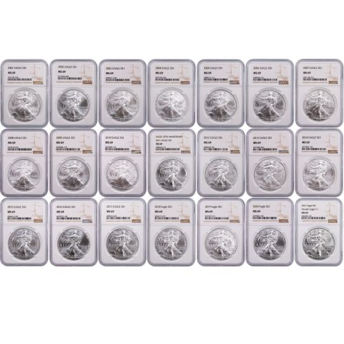 Set of 21: 2001-2021 American Silver Eagles NGC MS69        