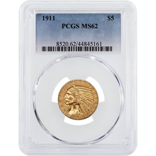 1911-P Indian $5 Gold Half Eagle NGC MS62     
