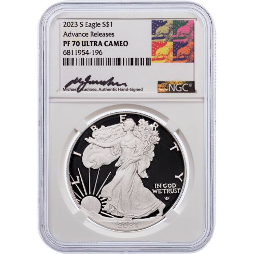$1 2023-S American Silver Eagle NGC PF70UCAM Advance Release Gaudioso Label