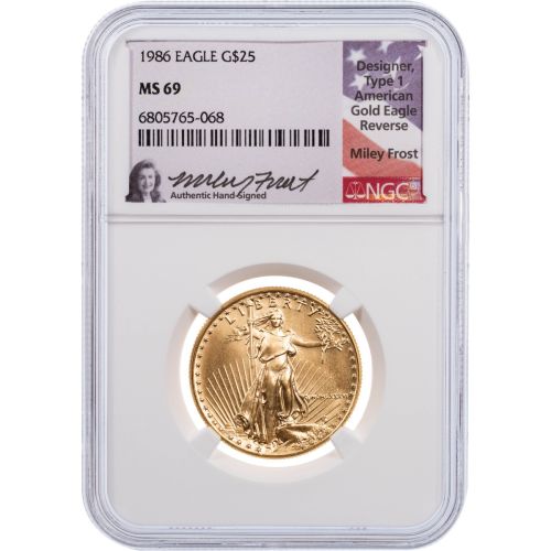 $25 1986 1/2 oz American Gold Eagle Mint State 69 Miley Frost Signature