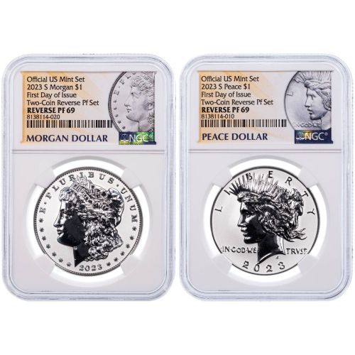 Set of 2: $1 2023-S Reverse Proof Morgan & Peace Dollars NGC PF69 FDI