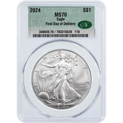 $1 2024 American Silver Eagle CACG First Day Of Delivery MS70 