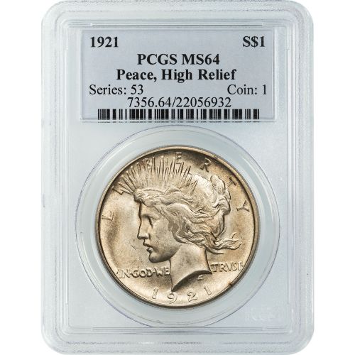 $1 1921-P High Relief Peace Dollar NGC/PCGS MS64