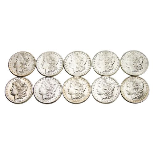Ten Different Dates/Mintmarks Morgan Dollars BU