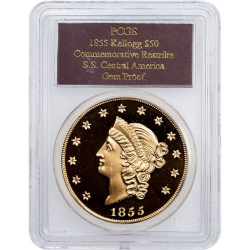 $50 1855 Gold Liberty Kellogg Restrike SS Central America PCGS Gem Proof