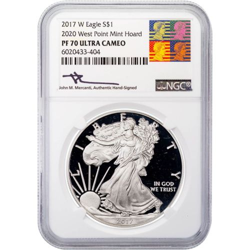 2017-W (2020) West Point Mint Hoard American Silver Eagle PF70 UCAM Reagan-Mercanti Label