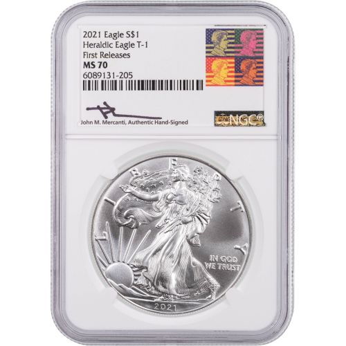 2021 Type 1 American Silver Eagle NGC MS70 First Release Reagan Mercanti Label