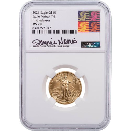 2021 1/4oz Type 2 American Gold Eagle NGC MS70 First Release Signed By Jennie Norris