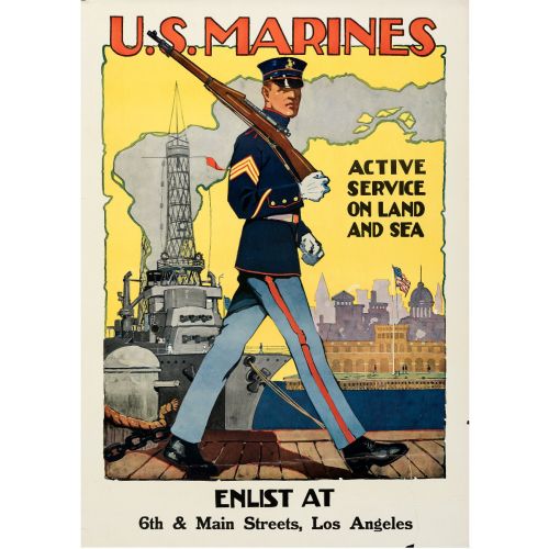 Sidney Riesenberg, "U.S. Marines, Active Service" 1917 Rolled WWI Recruitment Poster, Unframed