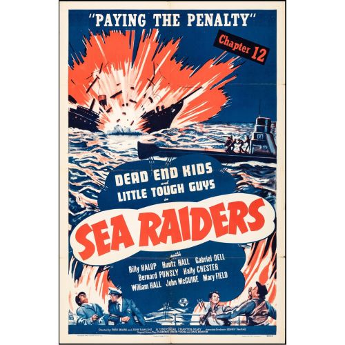 Vintage Movie Poster 'Sea Raiders' Starring Billy Halop, Huntz Hall and Gabriel Dell