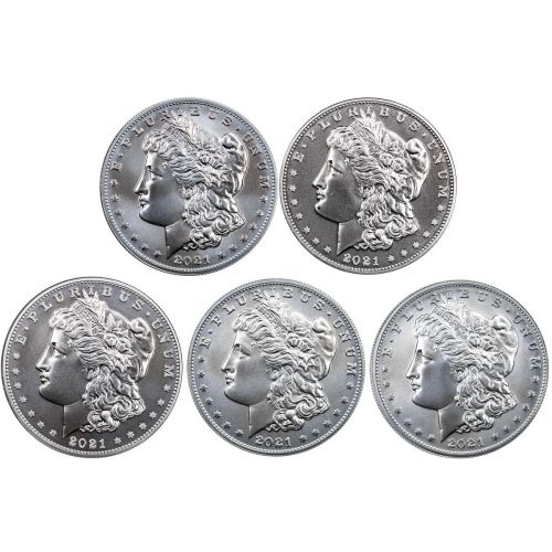 Set of 5: 2021 P, D, S, CC and O Morgan Dollar Brilliant Uncirculated in Original Government Packaging